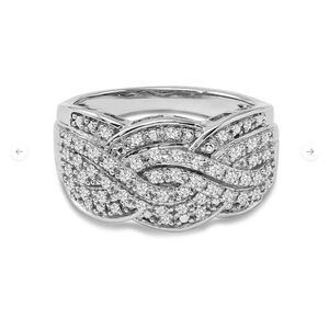 NEW~1/2 Carat Genuine Diamond Criss Cross Wave Design Ring Sz 8~Platinum
